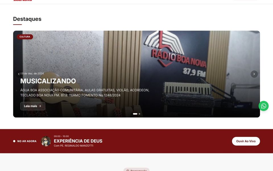 Captura de tela do site Boa Nova 87 FM