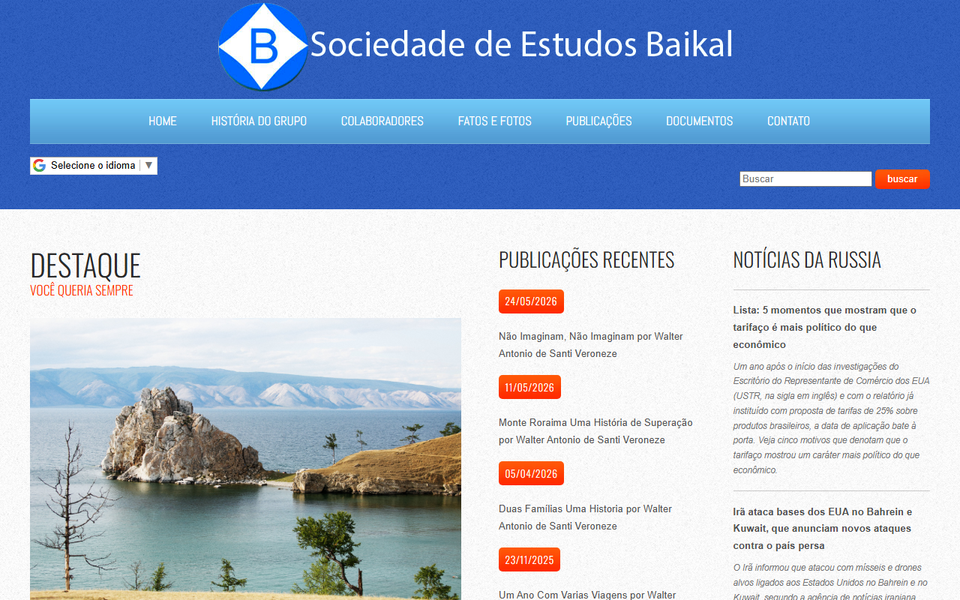 Captura de tela do site Sociedade de Estudos Baikal