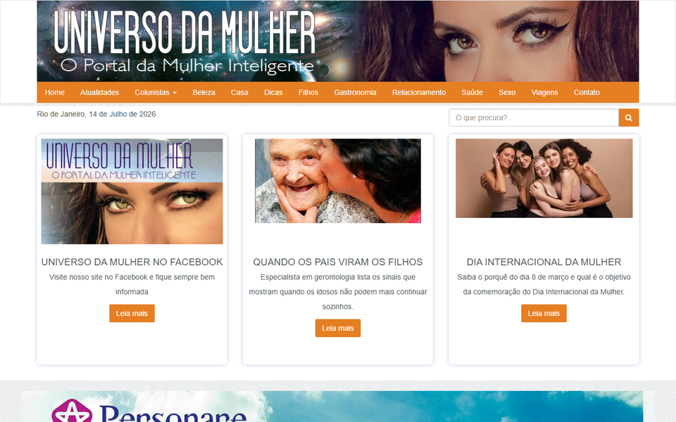 Captura de tela do site Universo da Mulher