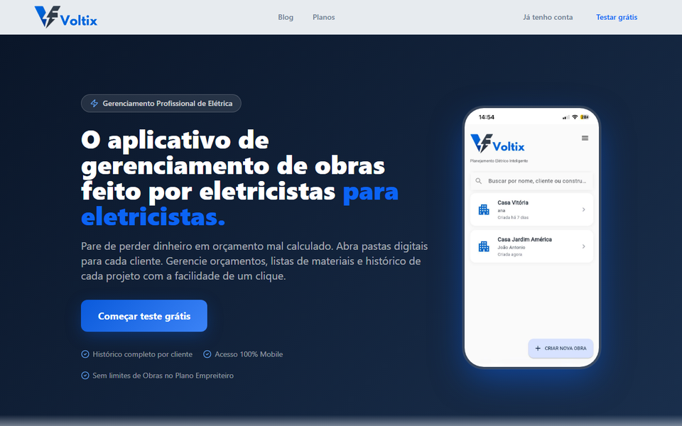 Captura de tela do site Voltix